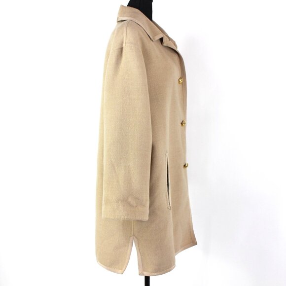 Salvatore Ferragamo 1990s Tan Wool Gold Shoe Button Front Top Coat Overcoat Vtg - Picture 2 of 8